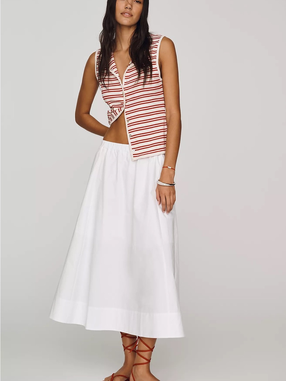 Maeve 100% Cotton Pull On Midi Skirt White Flowy Casual Women's Size XL